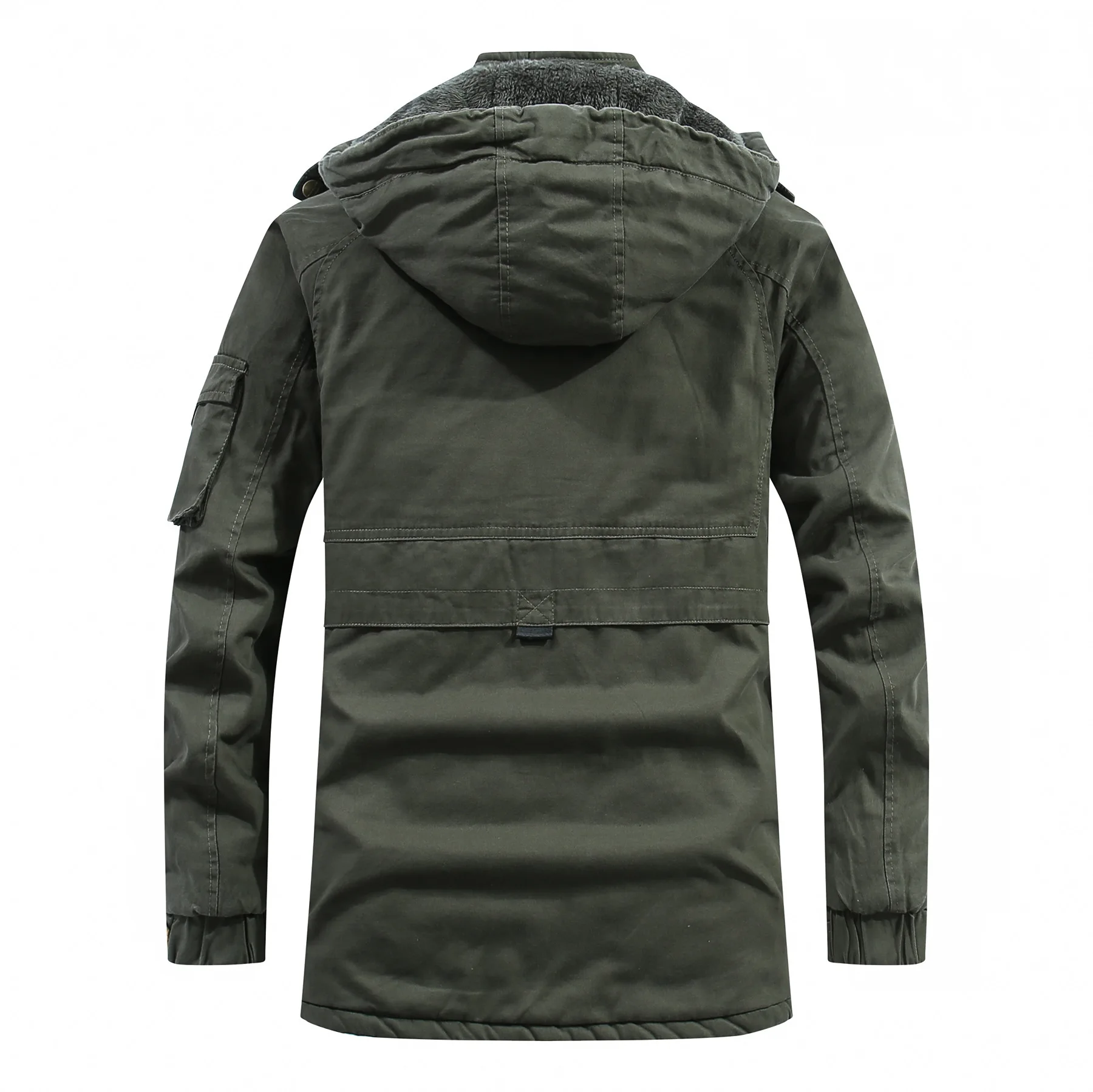 Men's thickened cotton-padded jacket with fleece, men's coat, winter hooded men's cotton-padded jacket, mid-length jacket