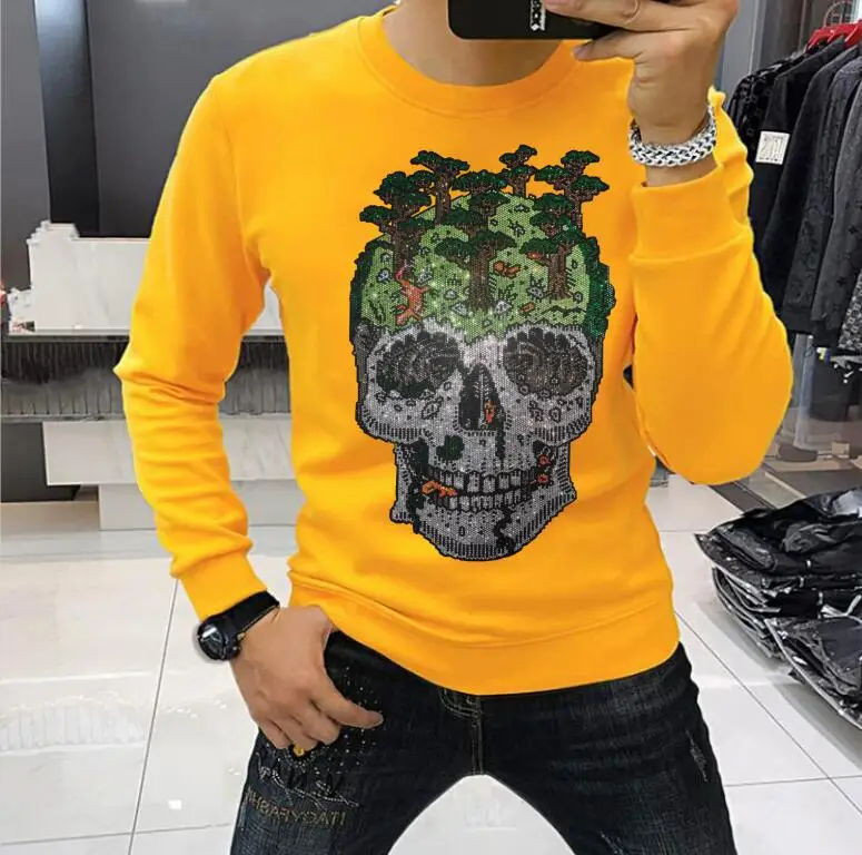 

Drop shipping Designer Rhinestone pullover Sweatshirts High Quality Men asian size S-4XL Hip-Hop