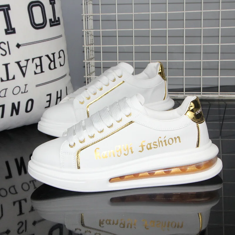 Luxury Brand Design Air Cushion Woman Shoes Korea Fashion Letter Printing White Leather Couple Board-shoe Sneakers Tennis Female