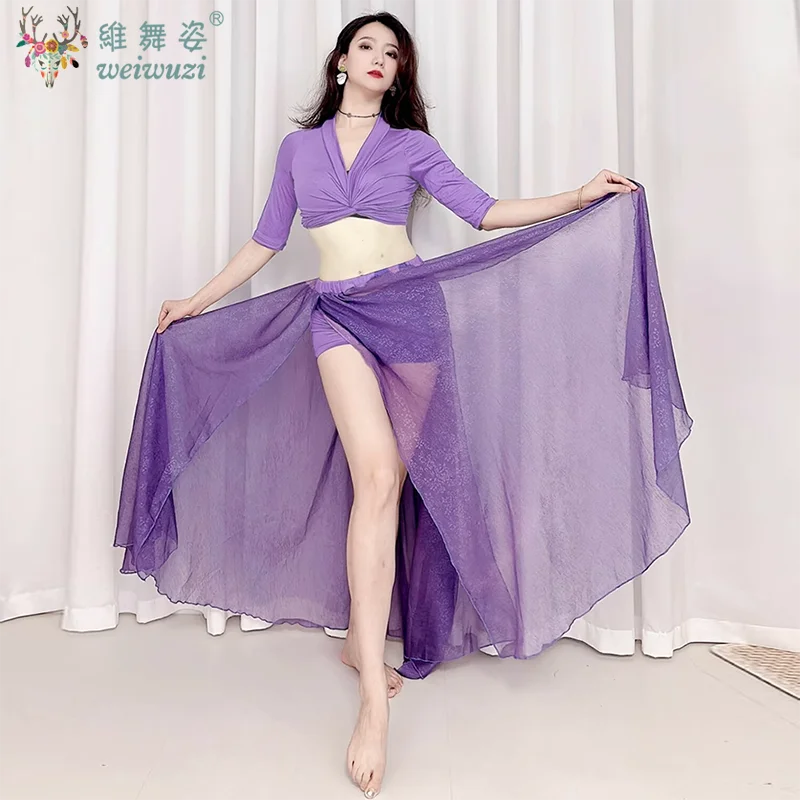 

Belly Dance Practice Suit Half Sleeves Top+ Split Skirt Professional Clothes Aldult Oriental Women Dancing Performance Clothing