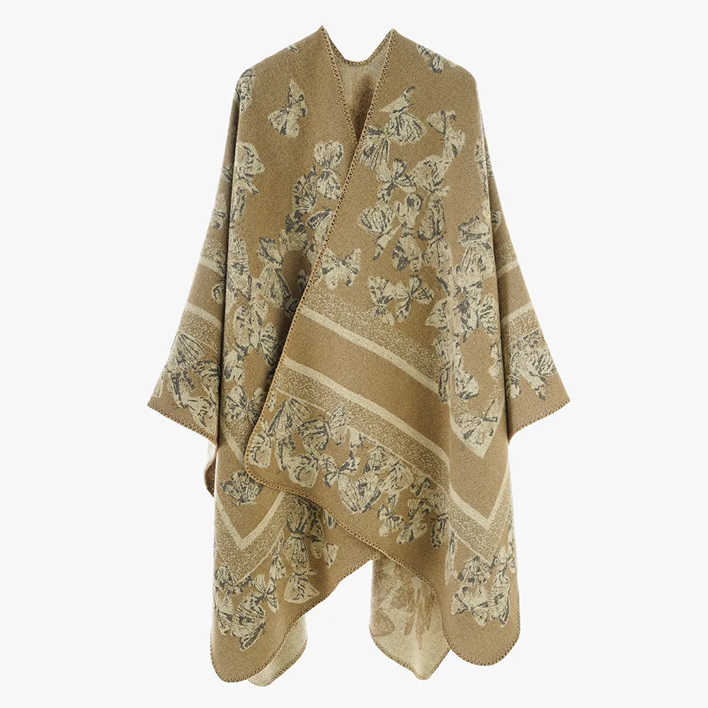 Poncho Retro Ethnic Style Autumn/Winter Women's Butterfly Print Cape Travel Photography Cold Weather Outerwear Cloak