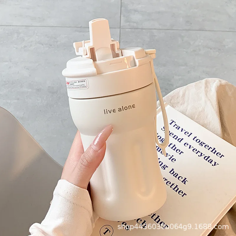 Thermal Insulation Portable Water Bottles Cup with Straw Stainless Steel Aesthetic Water Bottle Travel Mug Coffee Thermos - Image 2