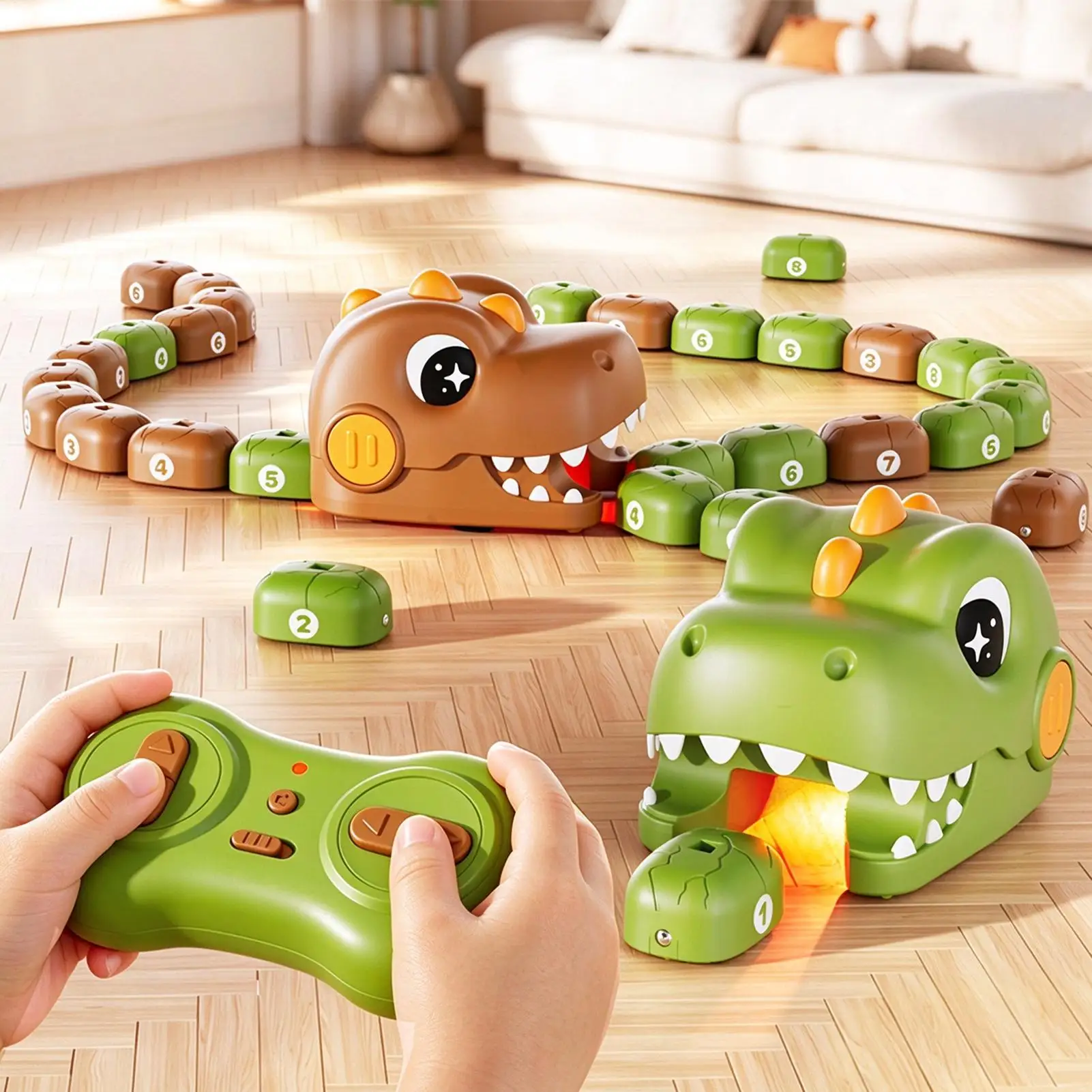 Snake Train Toy Magnetic Eating Blocks Design Vehicle Gliding Game with Sound Light Remote Control Parent Child Racing Toy