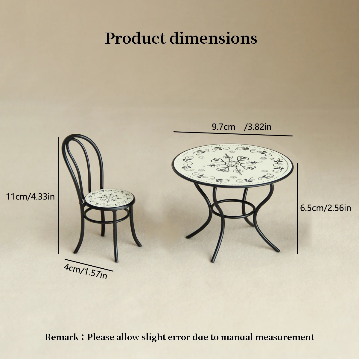 ミニチュア模擬ドールハウス家具 1:12 錬鉄製テーブルと椅子 3 点セット Bjd Ob11 ドールハウスの家庭用家具に適しています