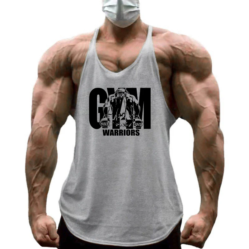 Gym Warriors Men's Workout Stringer Tank Tops Cotton Y Back Low Scoop Neck Curved Hem Bodybuilding Vest Muscle Sleeveless Shirt