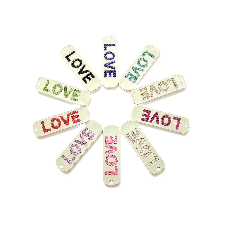 10pcs Aolly Letter Charms-Love with Rhinestones Fit for DIY Bracelet Bangle Making LER006-LER009