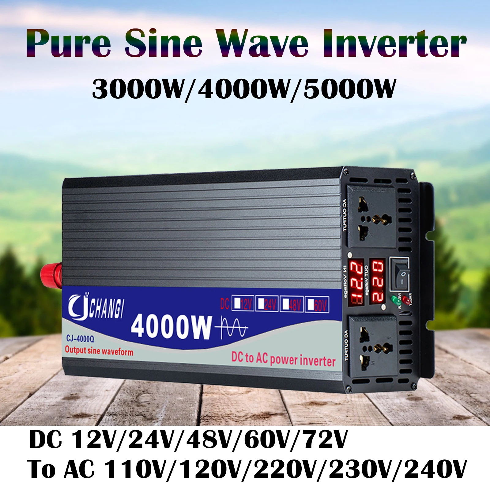 Pure Sine Wave Inverter 3000W 4000W 5000W Power Solar Car Inverters With LED Display DC 12V 24V 48V To AC 220V Voltage Converter