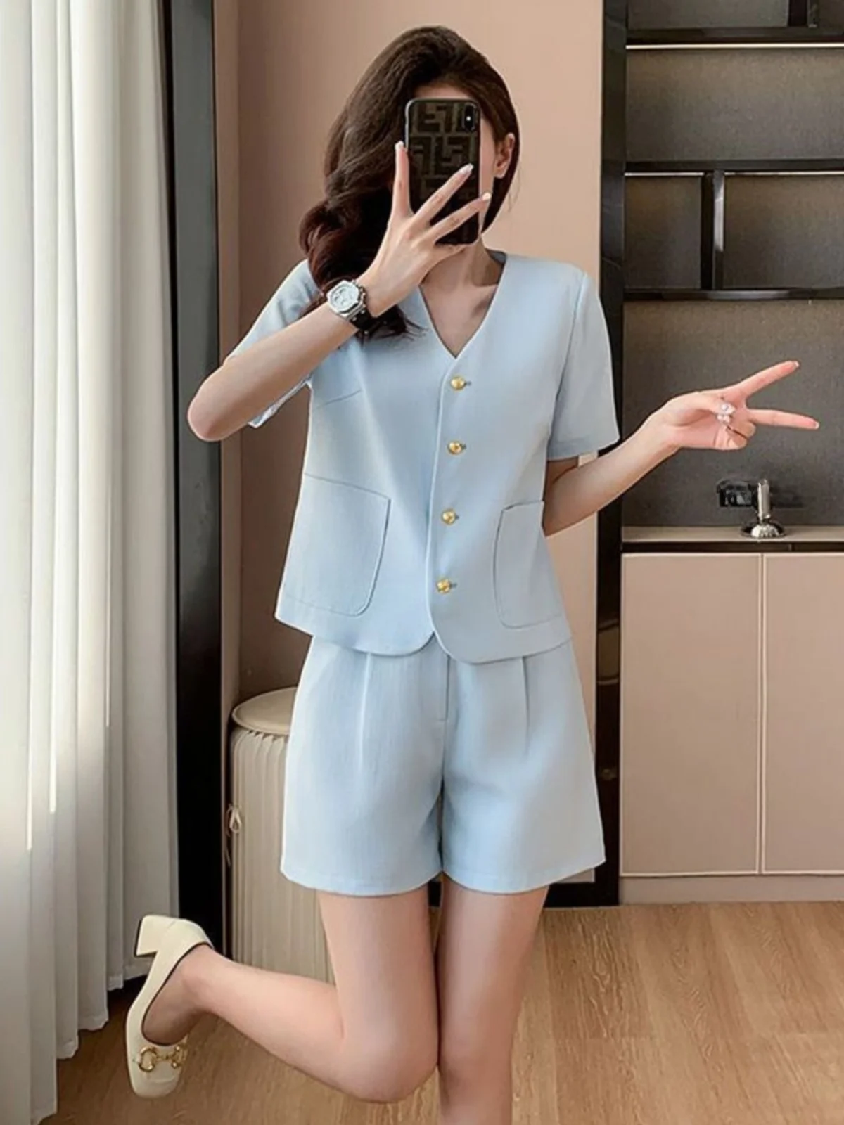 

Elegant Small Fragrance Style Short Sleeve Suit Set Summer High-End Women's Compact High-End Outerwear Shorts Two-Piece Set