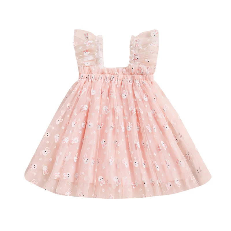 Toddler Girls Sleeveless Dress Easter Outfit Casual Summer Carrot/Rabbit Print Mesh Tulle Dress for Cute Clothes