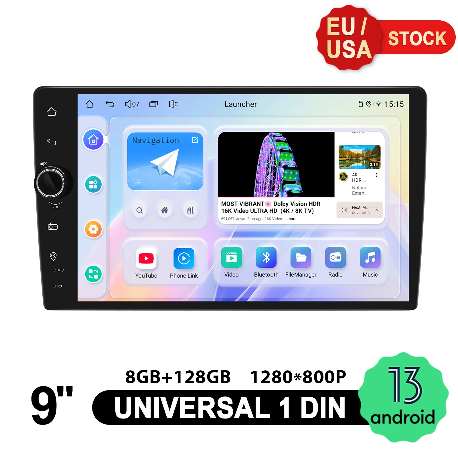 EU/US Stock 9''Universal Car Stereo Radio System With Apple CarPlay & Android Auto Multimedia Player Fast Shipping