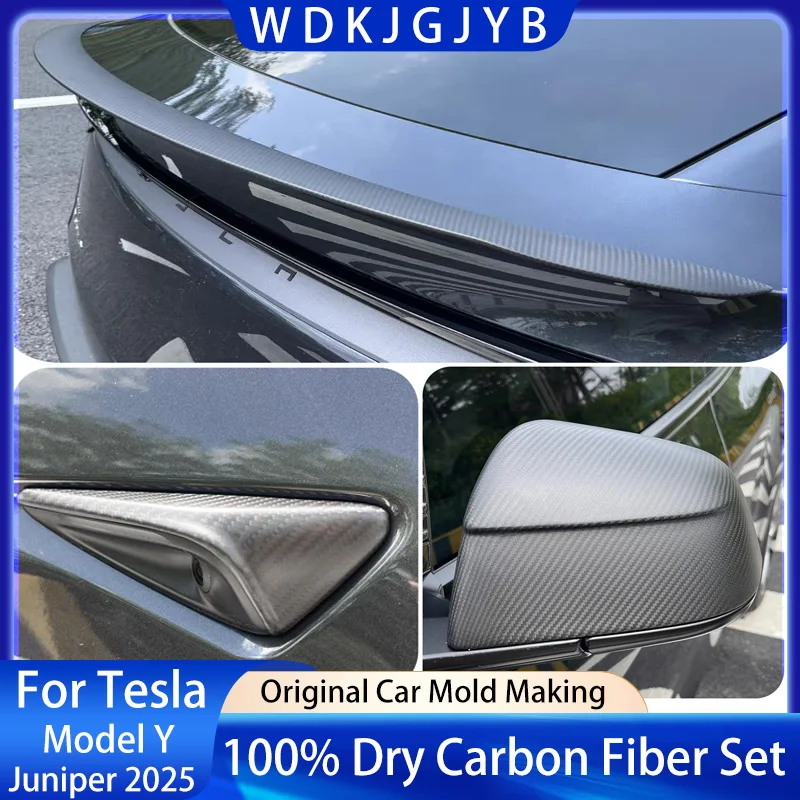 

Подходит для Tesla Model Y Juniper 2025, крышка зеркала заднего крыла из сухого углеродного волокна, комплект модификации наклейки на дверную ручку на панели листьев