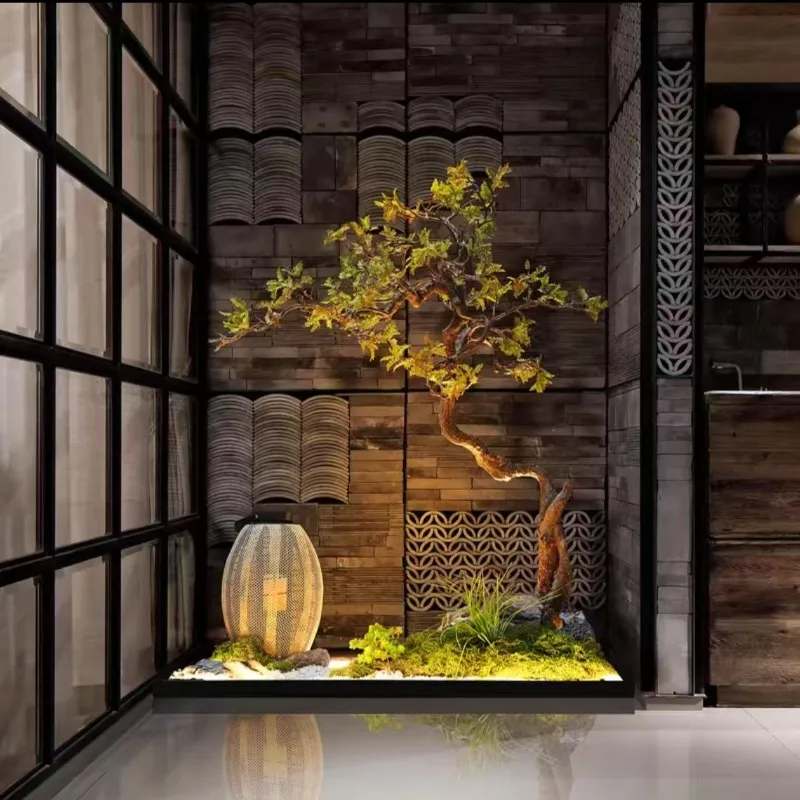 Simulated welcome pine Chinese dry landscape interior stairs entrance landscape decoration