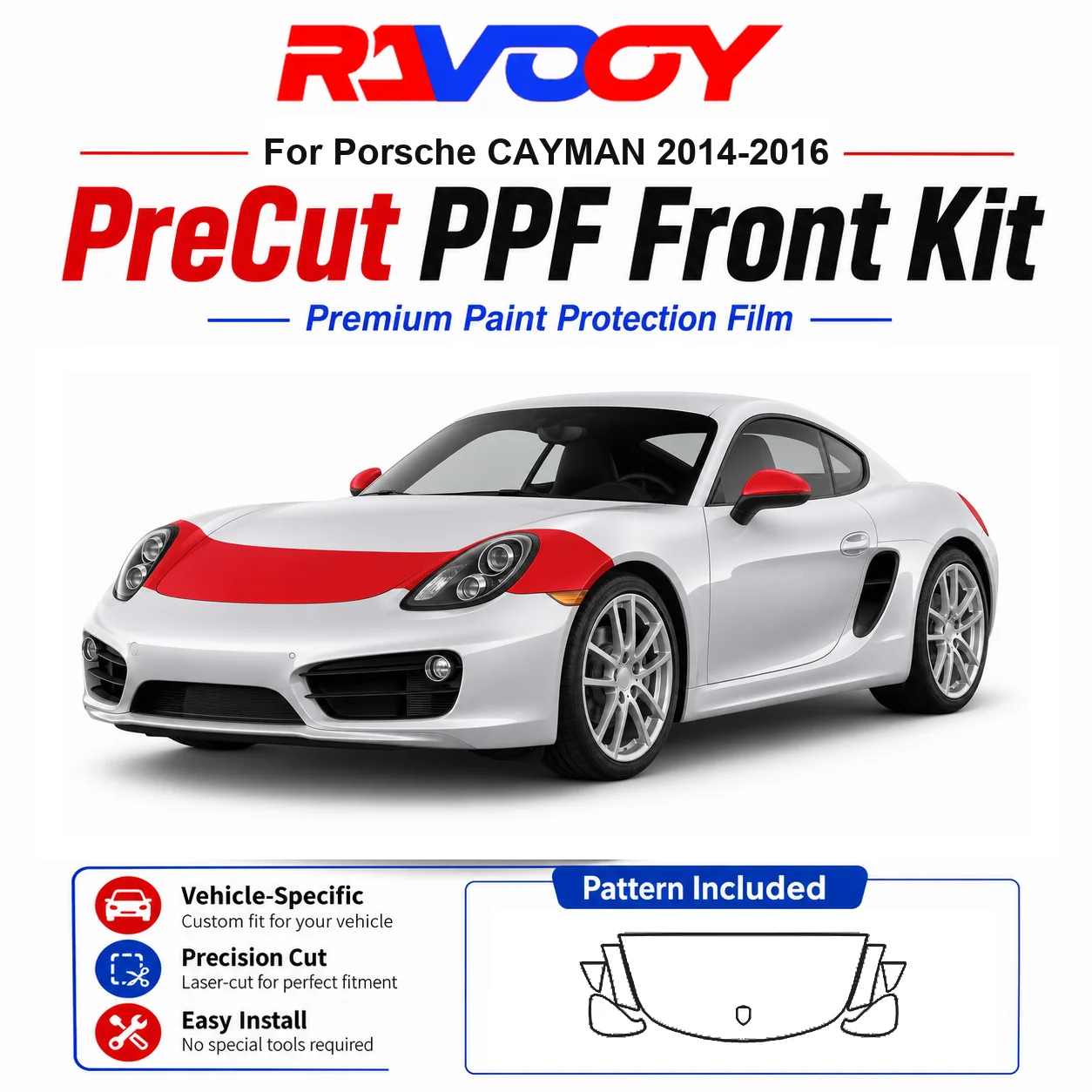 

8.5mil TPU Precut PPF Kit For Porsche CAYMAN 2014-2016 - Hood, Fenders & Mirror Set - Self-Healing Clear Bra Film
