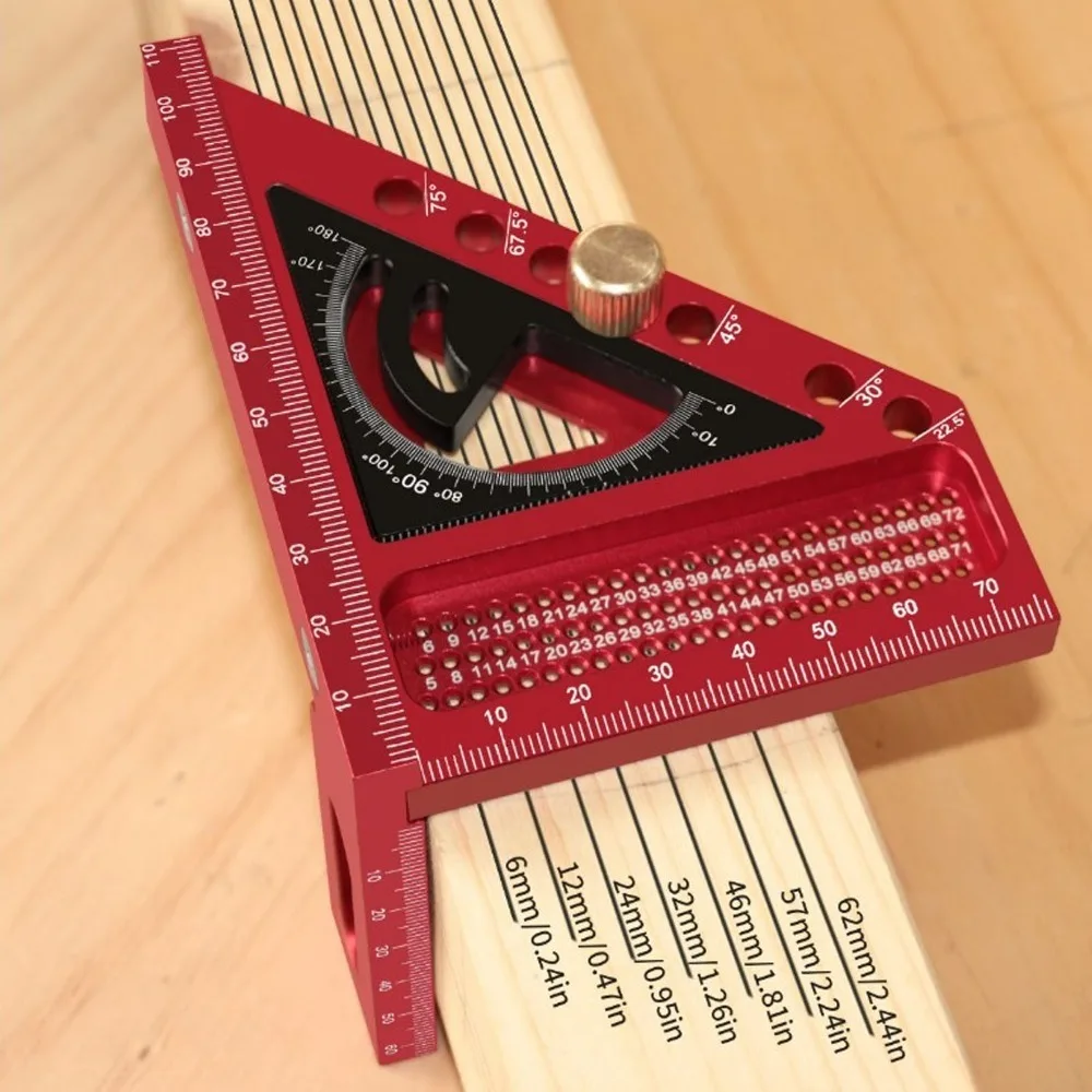 Precision Aluminum Alloy Multi Angle Ruler Red and Gray Precision Hole Scribing Measuring Ruler Protractor Ruler Woodworking