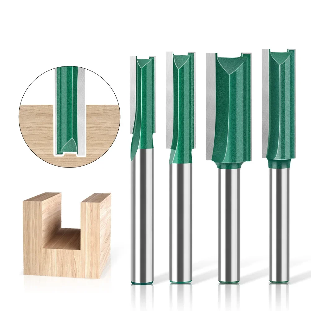 1PC 1/4 6MM Shank Milling Cutter Slotted Straight Cutter Router Bit Steel Alloy Cutter Double-edged Wood Carving Straight