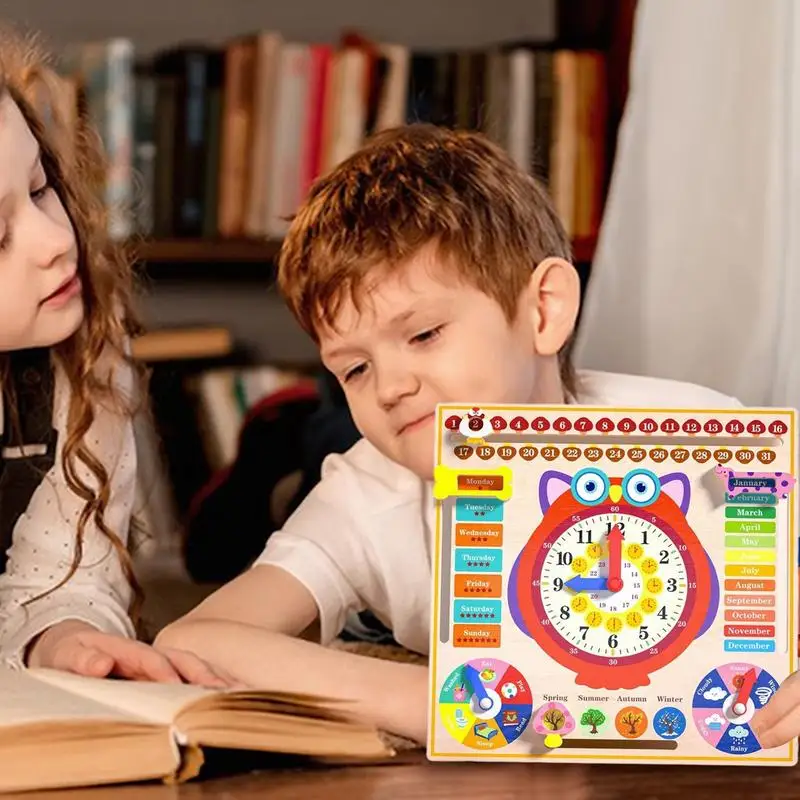 Modèle d'horloge en bois fuchsia aide, horloges d'apprentissage Montessori avec cartes, jouet Kindergartner pour jeu, mur de salle de jeux d'interaction