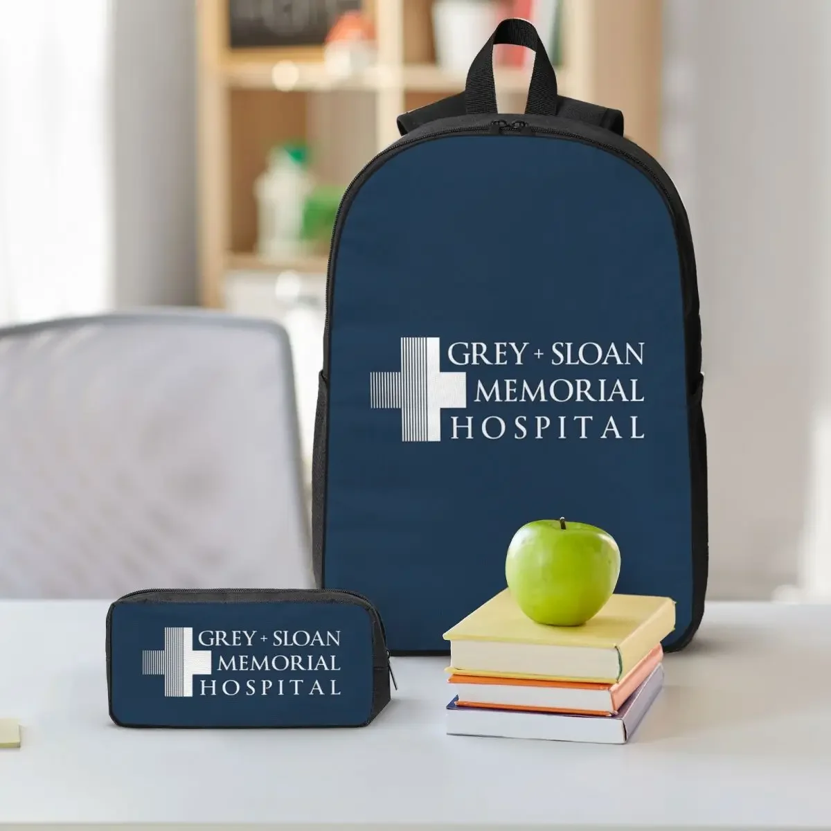 Grey + Sloan Memorial Hospital Logo White Print Backpack BookBag School Bag Shoulder Bags 3ps Insulated Lunch Bag Pencil Case