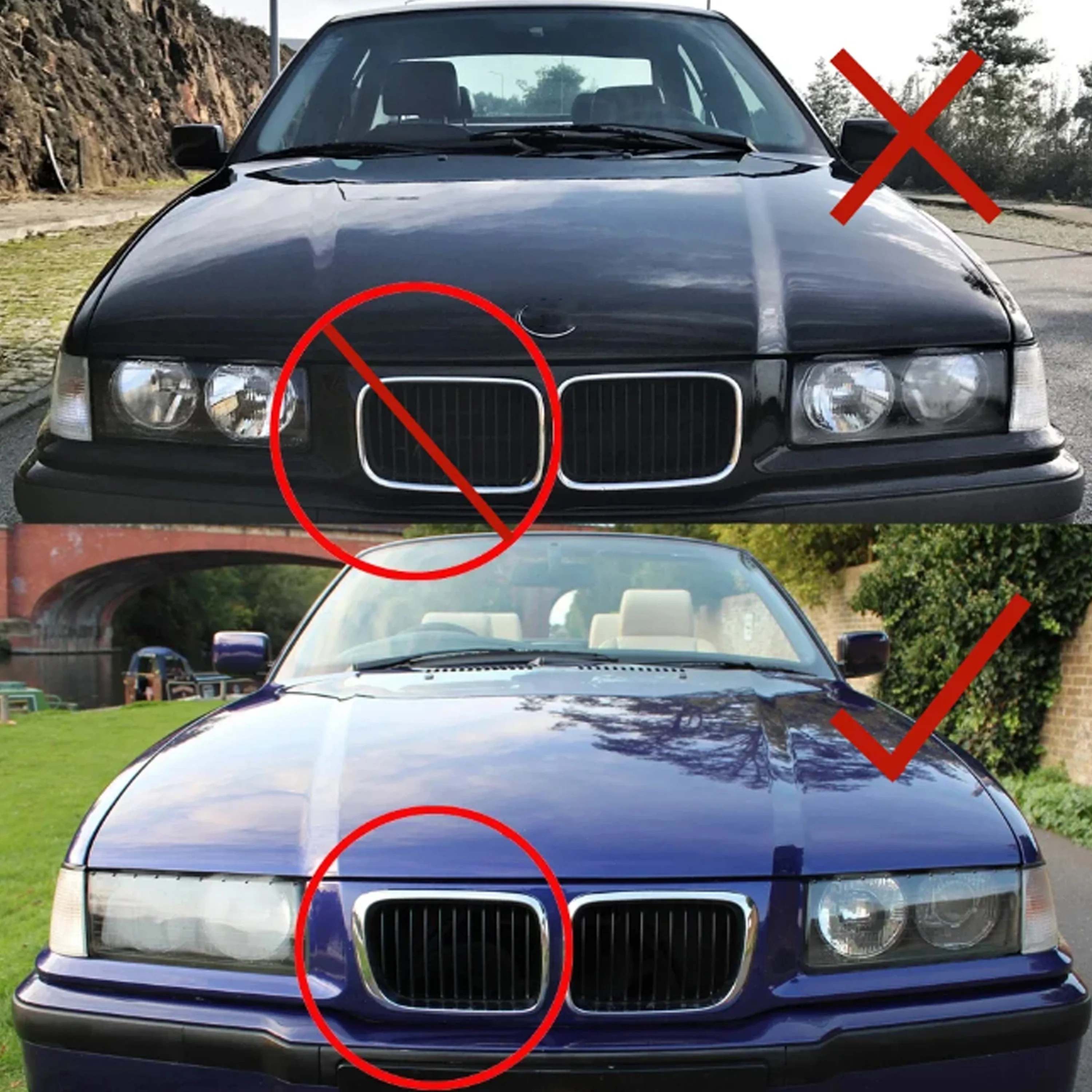 Pair Left&Right Front Hood Grille Kidney Grille Plating Silver For BMW E36 318i 323i 325i 320i 328i 1997 1998 1999 51138195152