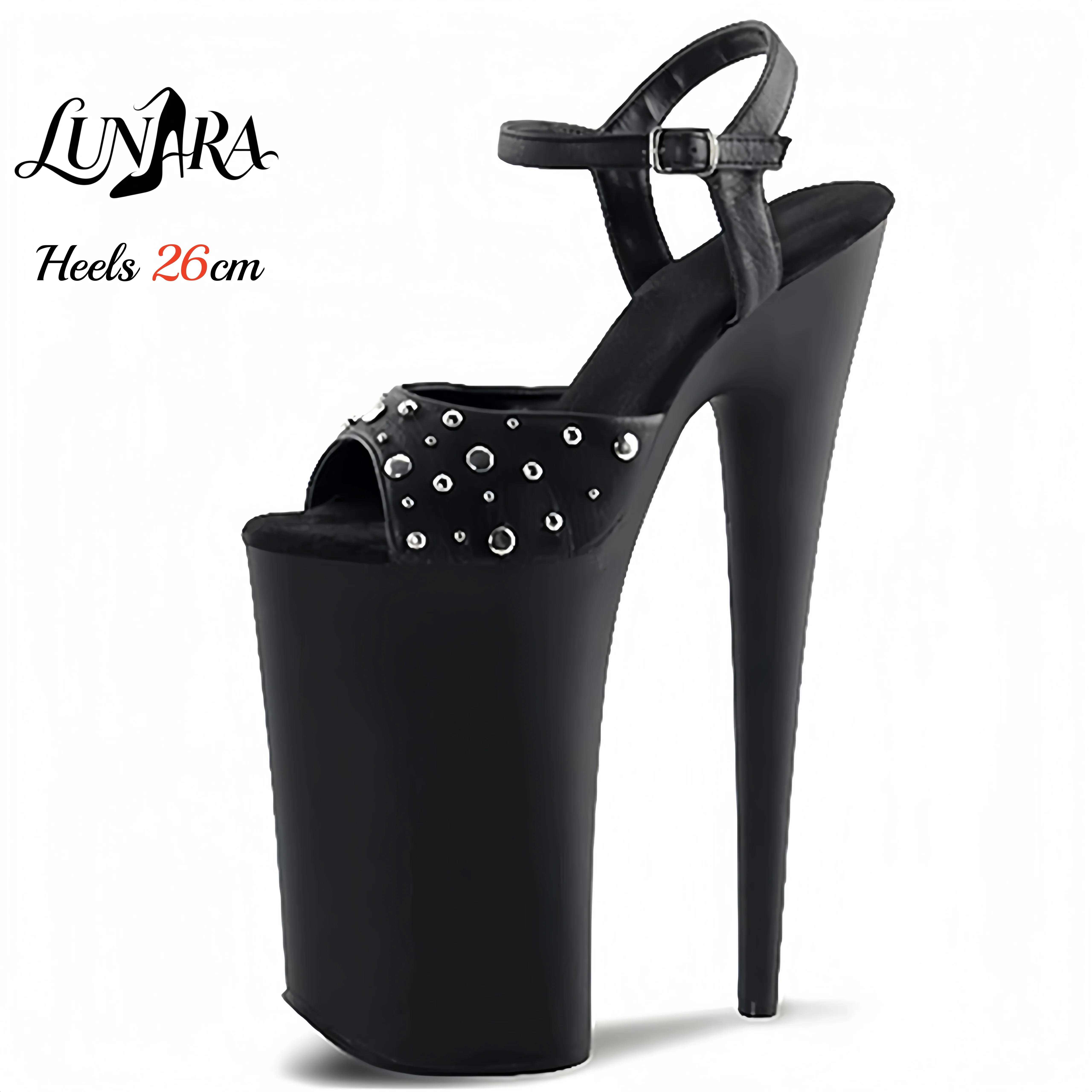 26cm/10Inch Black Patent Stiletto High Heel Platform Sandals Extreme Open Toe Buckle Non-slip Sexy Stage Pole Dance Rave Party