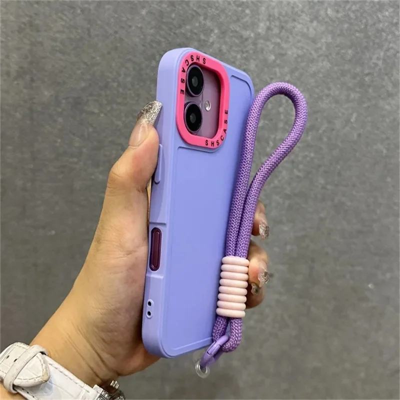 Luxury Wrist Strap Bracelet Lanyard Phone Case For iPhone 15 16 Pro Max 14 13 12 11 X XR XS Collision Color Lens Protector Cover