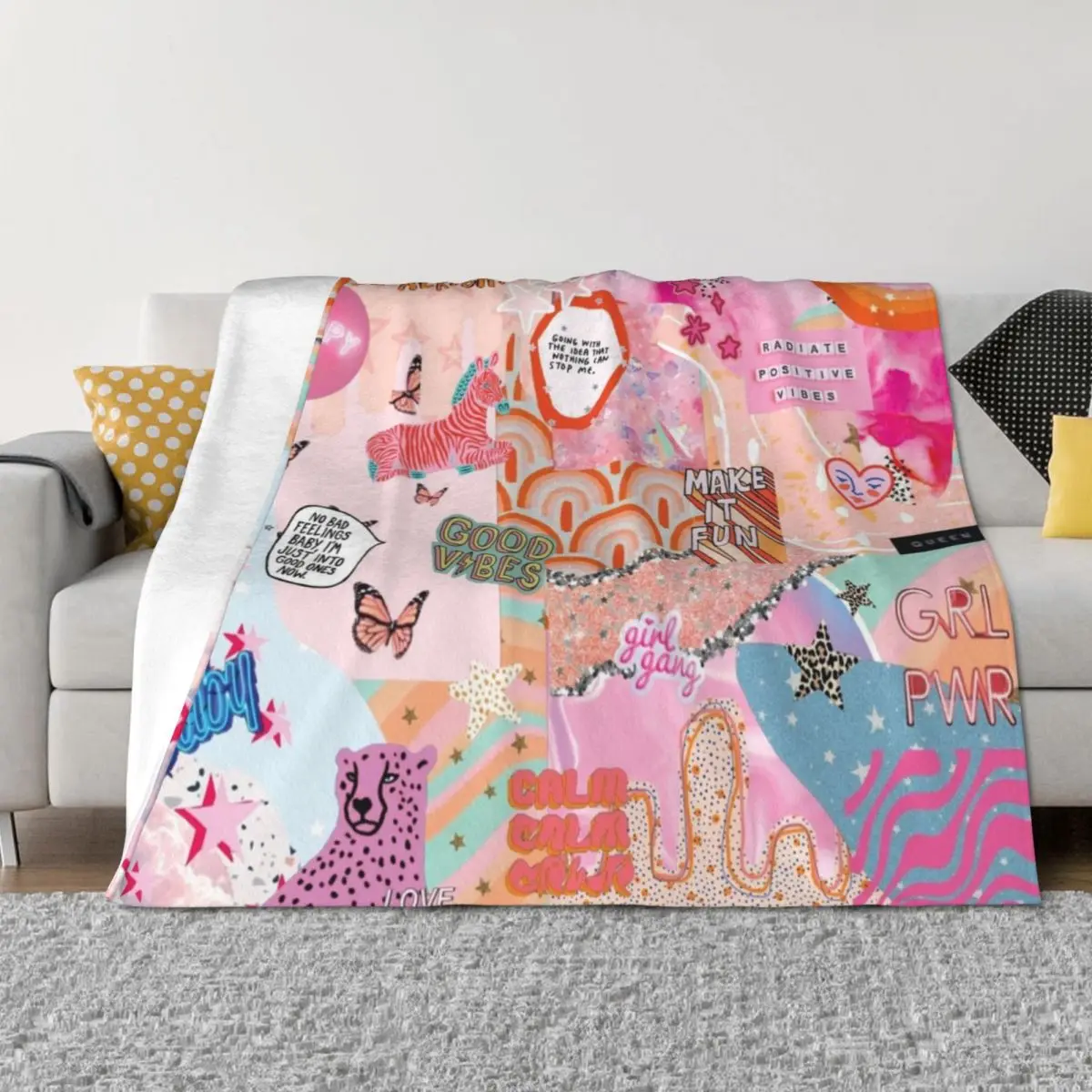 

Pink and Blue Girl Power Collage Throw Blanket Nap Retros Camping Luxury Throw Blankets