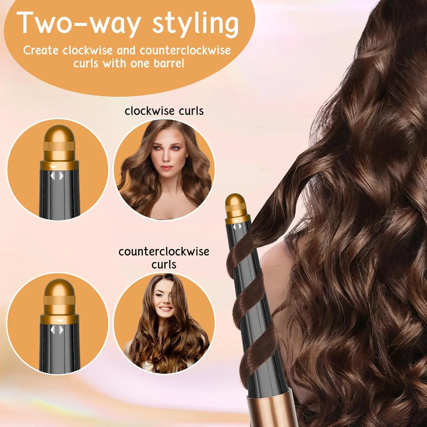 Golden Circular Fluffy Curling Brush, Featuring a 20mm Curling Barrel Attachment, for Creating Extraordinary Styling Effects.