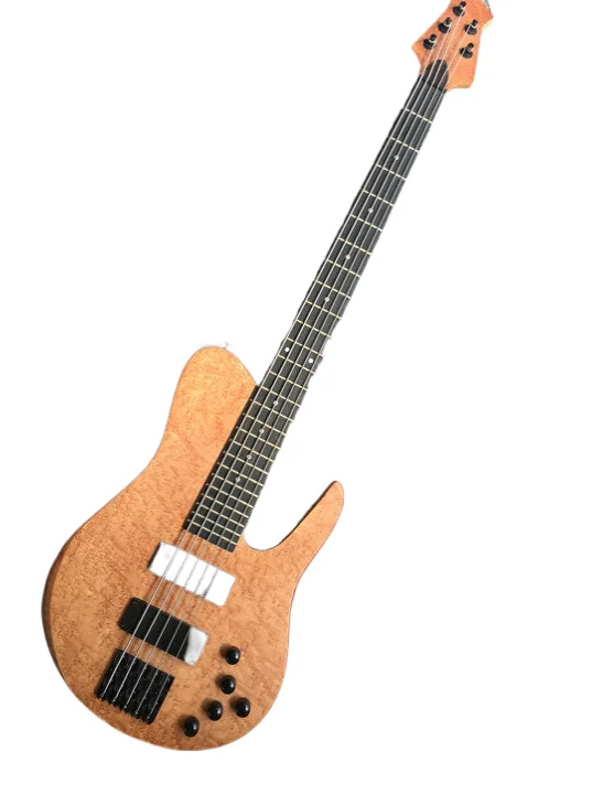 5 String Bass Guitar Ash wood body Spalted Maple Top Maple Neck Active Battery Black Bridge Fod Bass