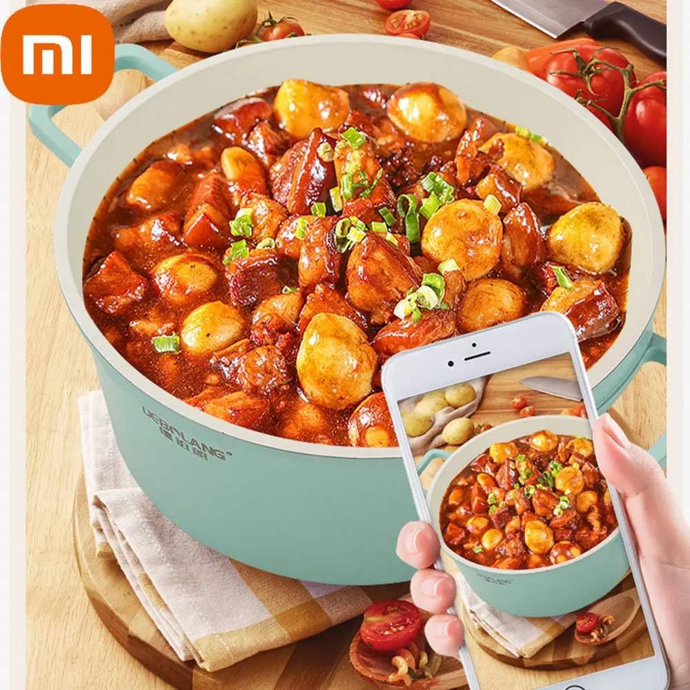 

Xiaomi 24cm Saucepan Pots Uncoated Nonstick Frying Pan Lid Tableware Soup Pot Enamel Gas Burner Casserole Cooking Kitchen
