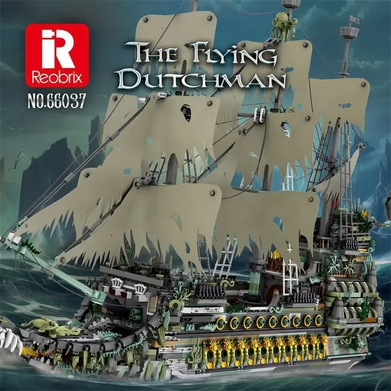 Reobrix 66037 Flying Dutchman Building Blocks Giant Type 1.0m Pirate Ship Children's Educational Assembly Model