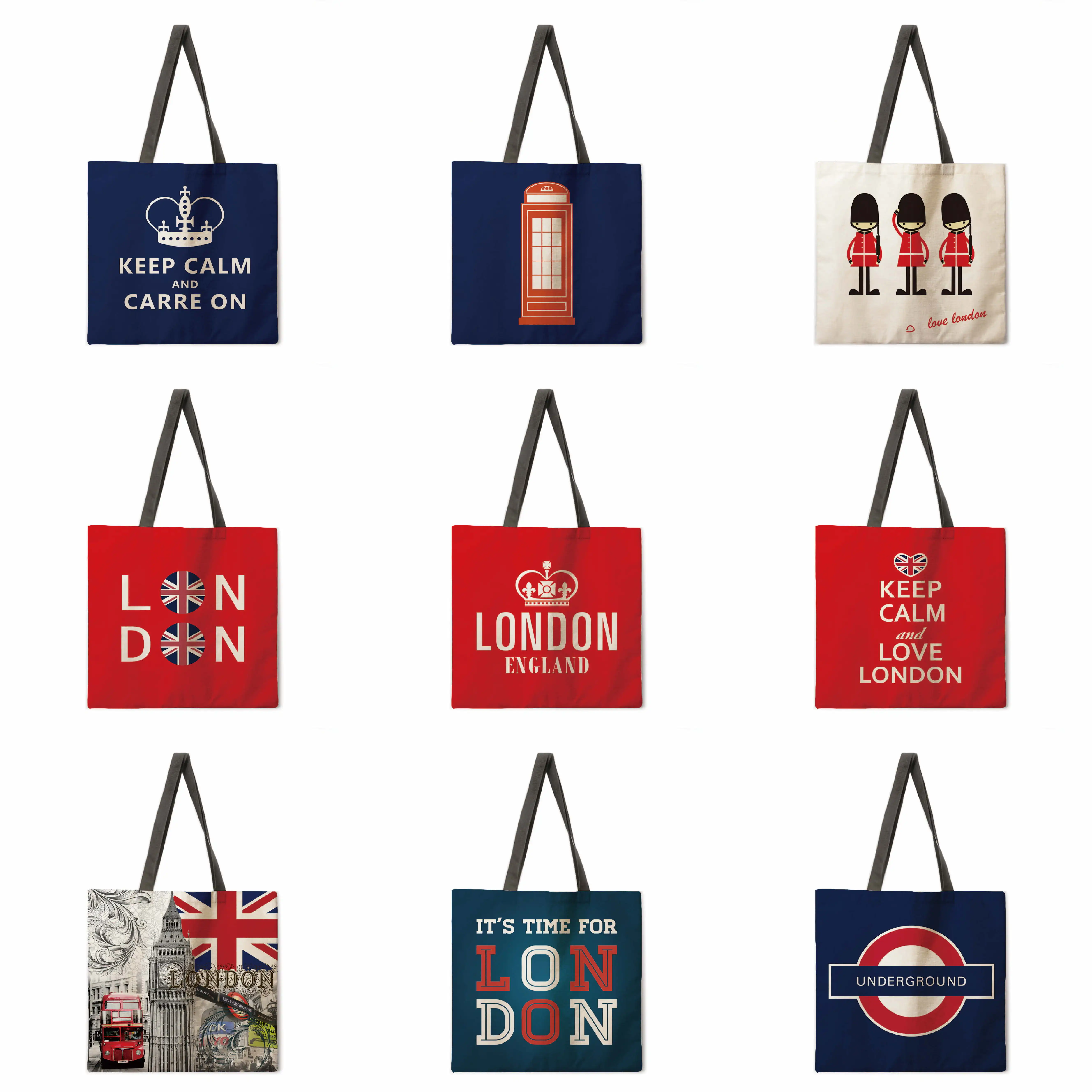 

British pattern linen bag handbag light shoulder bag large capacity eco-friendly shopping bag tote bag