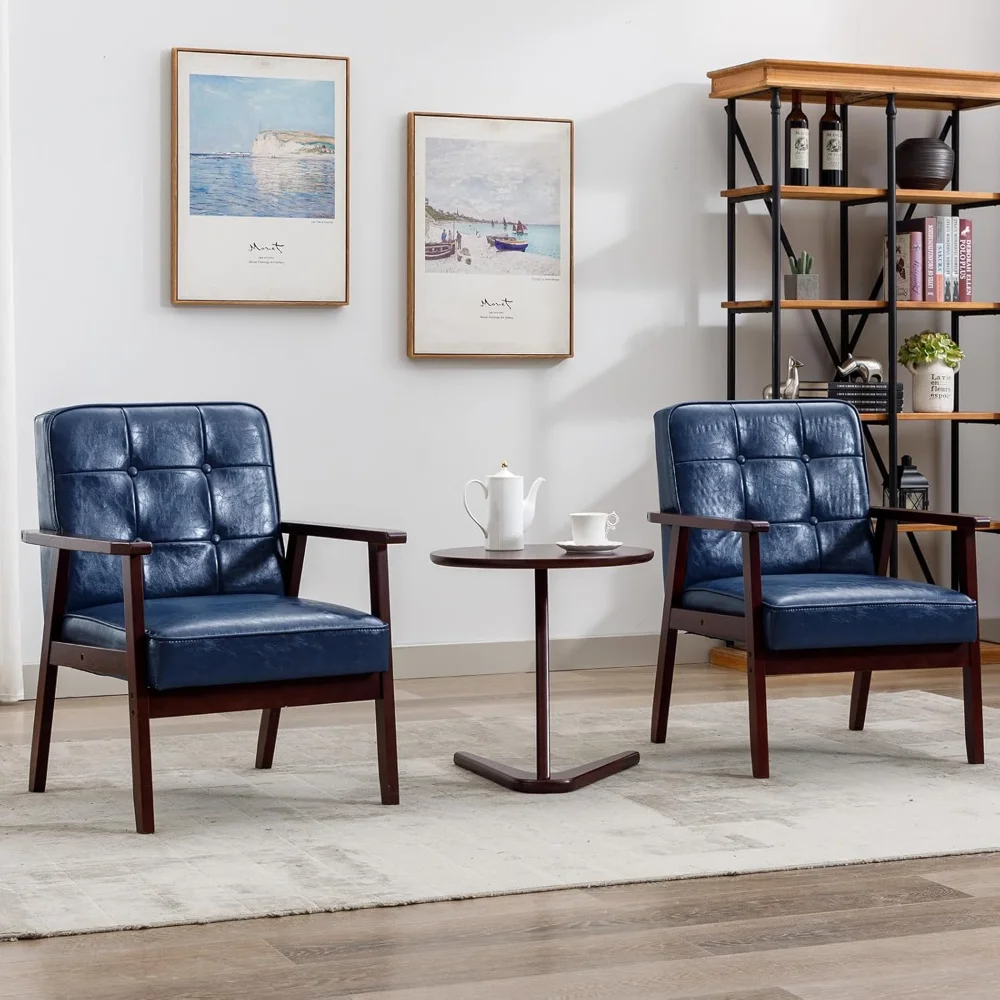 

Accent Chairs Set of 2, Mid Century Modern Accent Chair, Retro Wood and Leather Armchairs Side Chair