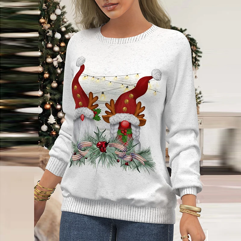 Vintage Women Christmas Snowman Print Sweatshirt Spring Autumn Fashion O-neck Long Sleeve Pullover Tops Ladies Casual Loose Tops