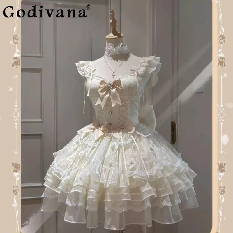 

Big Bow Princess Style Lolita Dress for Women First Love Birthday Party Cake Dress Female Summer Wedding Banquet Dress
