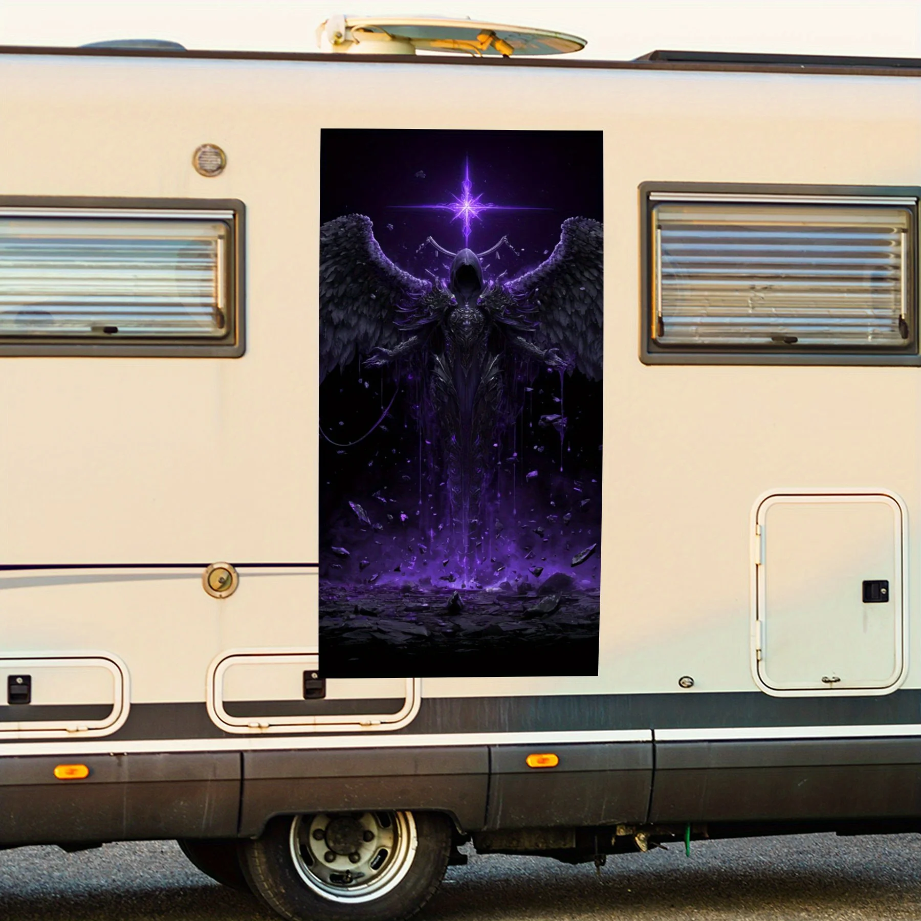 

Dark Angel with Purple Aura and Big Black Wings Vinyl Decal for motorhome car door, Waterproof Self-Adhesive Vinyl Stickers, Dec