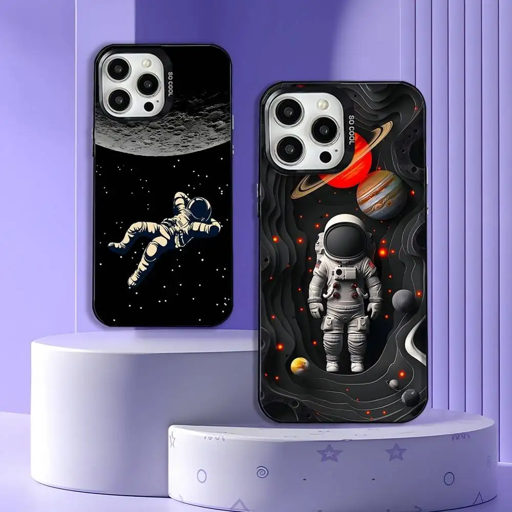 

Astronaut Space Phone Case For iPhone 16,15,14,13,12,11,Mini,Pro,E,MAX Gray Matte Silicone Black Cover