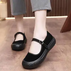 Size 35-40 Ethnic Style Chinese Old Beijing Cloth Shoes Women Thick Sole Lightweight Soft Sole Work Black Cloth Shoes