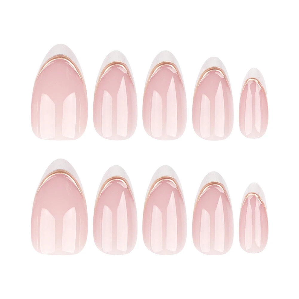 

JP3444 QTCJ 24Pcs Golden lines interweave with pink and white Wearable Nail Art Nail Patch Waterproof And Removable