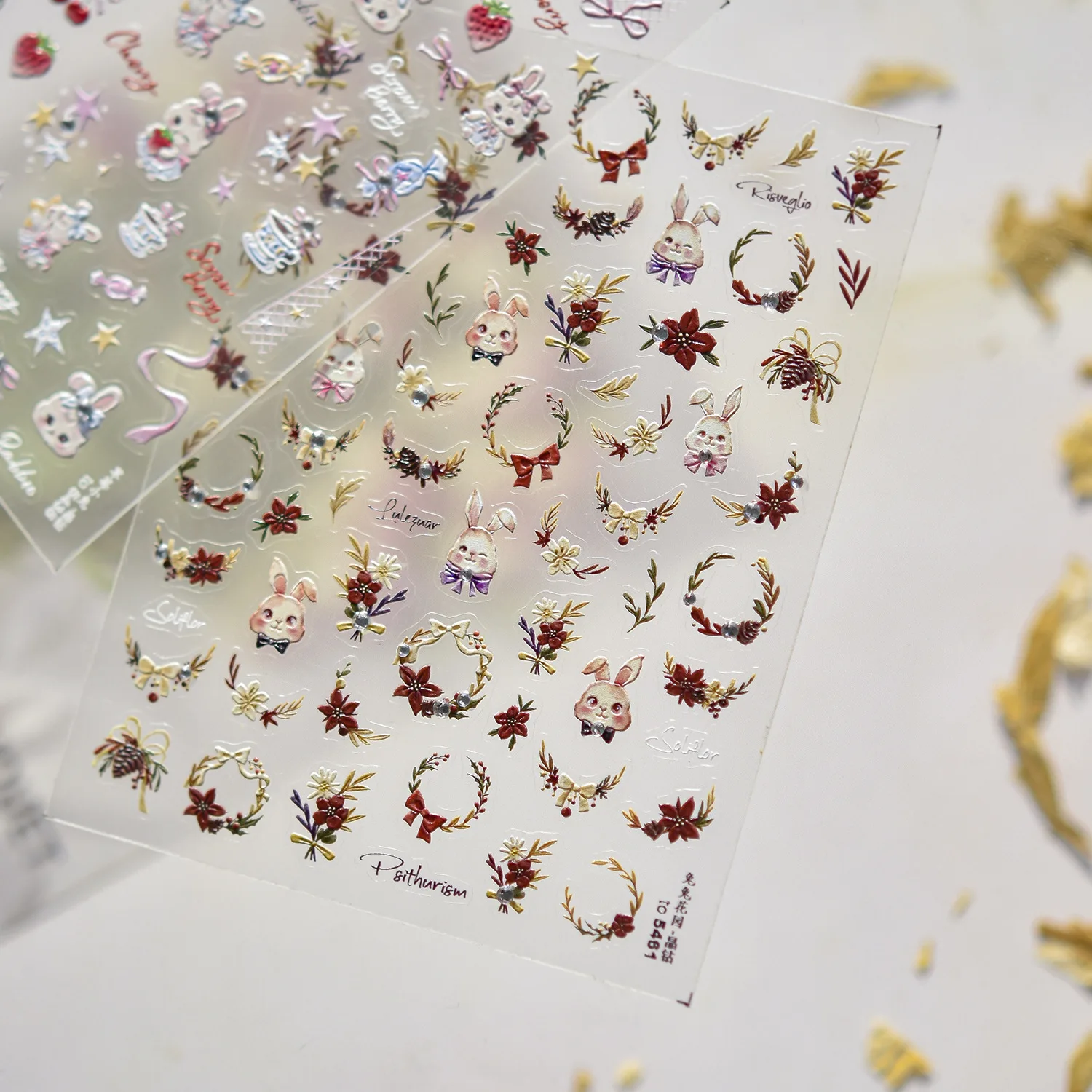 스위트 래빗 가든 네일 데코레이션 스티커 5D 크리스탈 다이아몬드 딸기 체리 네일 아트 스티커 DIY 매니큐어 데칼 부품