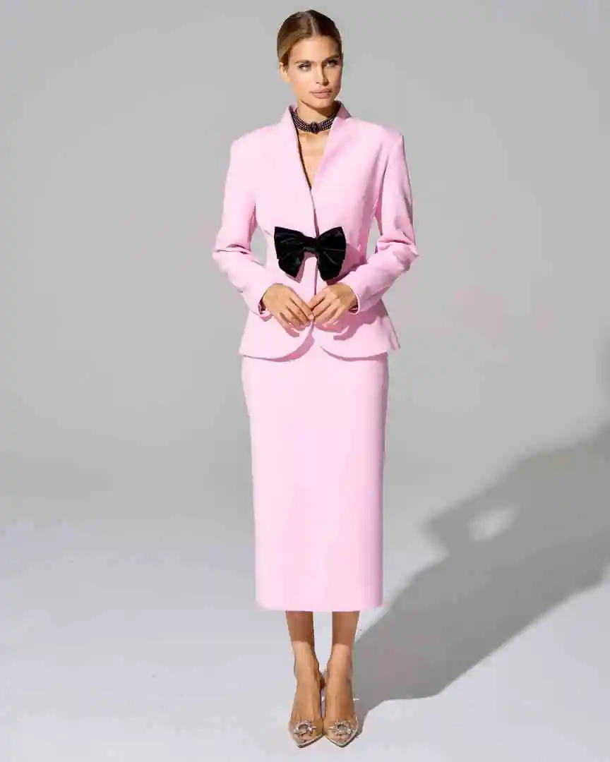Formal Occasion Women Skirt Dress Ladies Hand Made Bow Prom Birthday Party Evening Wear 2 Pieces Office Outfits