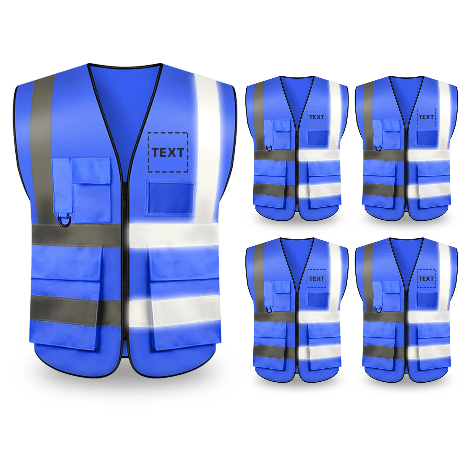 5 pack Custom Your Text Logo Reflective Vest Safety Vest Construction Work Traffic Vest ANSI Class 2