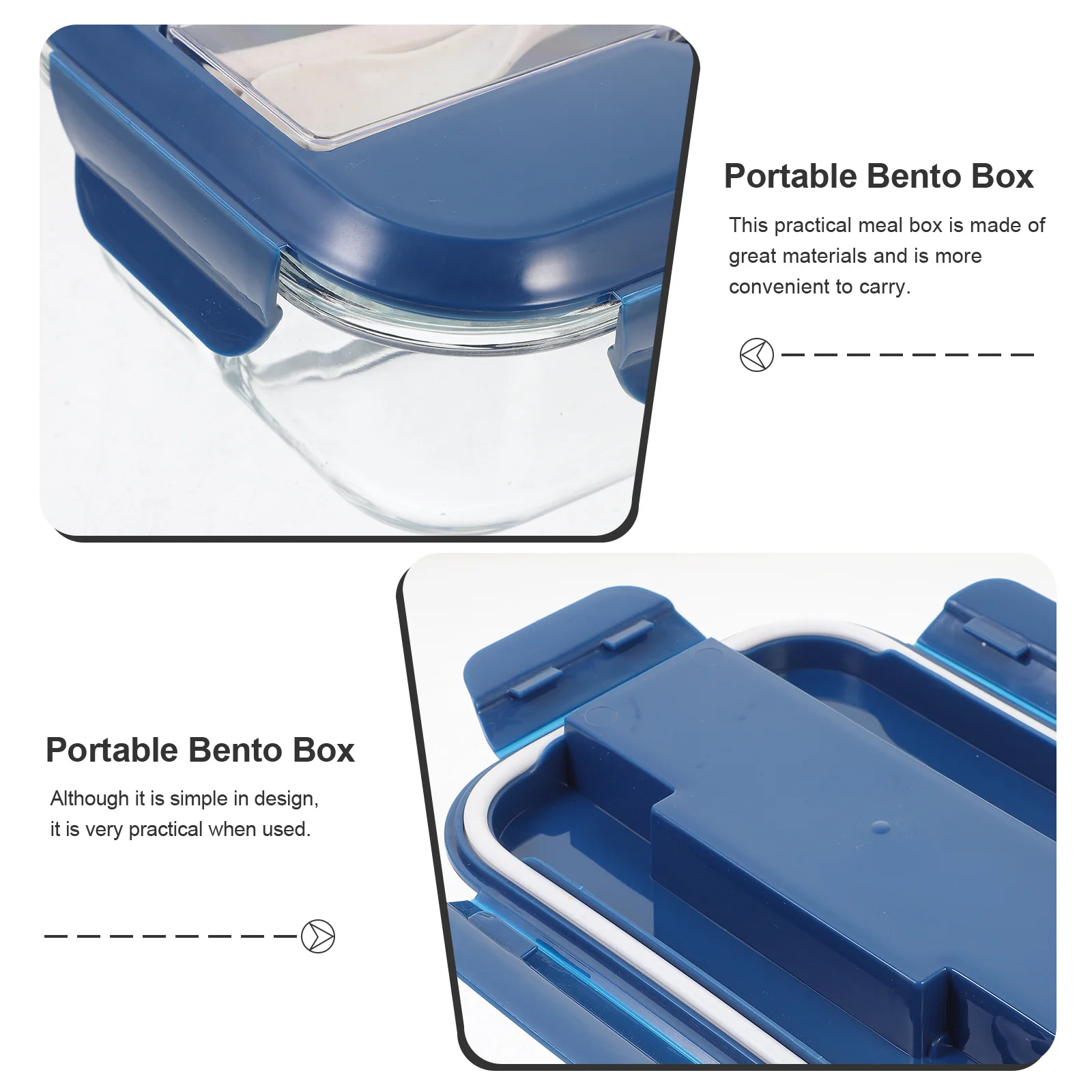 

Portable Glass Lunch Box Microwavable Bento Box Divided Compartments with Lid Cutlery for Office School Picnic Food Containers