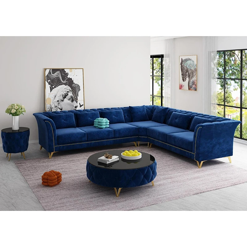 Italian Design L Shape Corner Couch Living Room Luxury Sofa Set Home Furniture Modern Genuine Leather Chesterfield Sofa