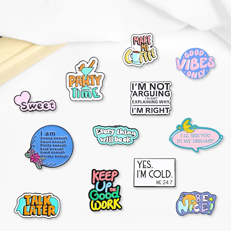 Creative Trendy Colorful Short Sentences Oil Drop-Shaped Lapel Brooch/Badge Pin for Denim Bags,Fashionable Jewelry Accessory