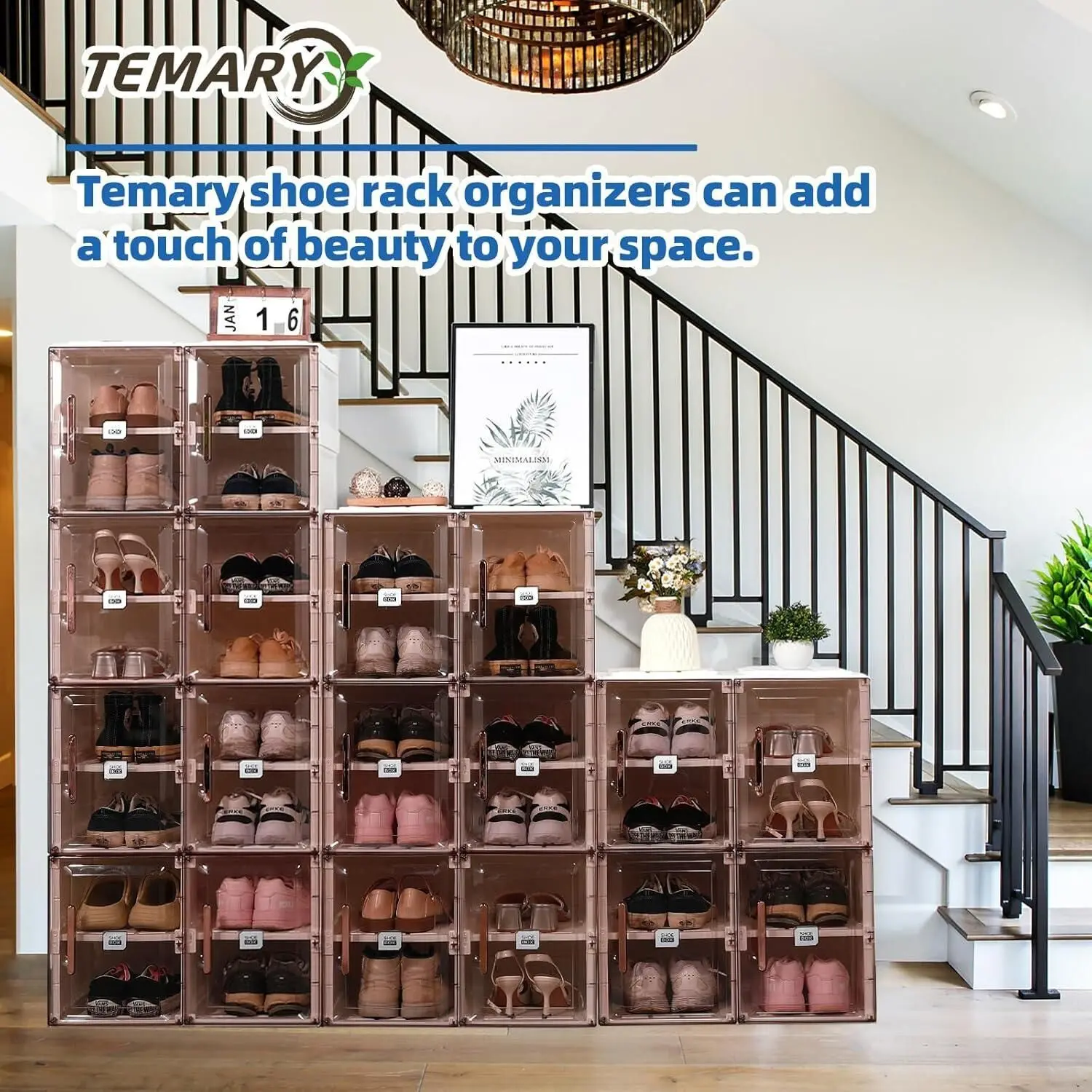 

Temary Organizer Storage Box 16 Grids Portable Foldable Rack For Closet All-In-One Sturdy Large Shoe Containers Bins With Door