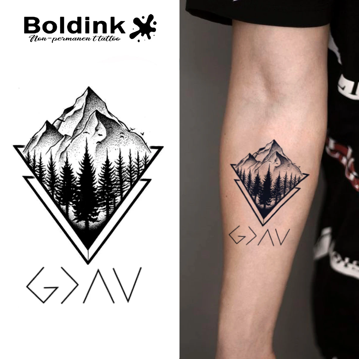 Boldink-Tatouage temporaire géométrique, autocollant semi-permanent imperméable, dure jusqu'à 15 jours, nouvelle technologie, magique, montagne, forêt
