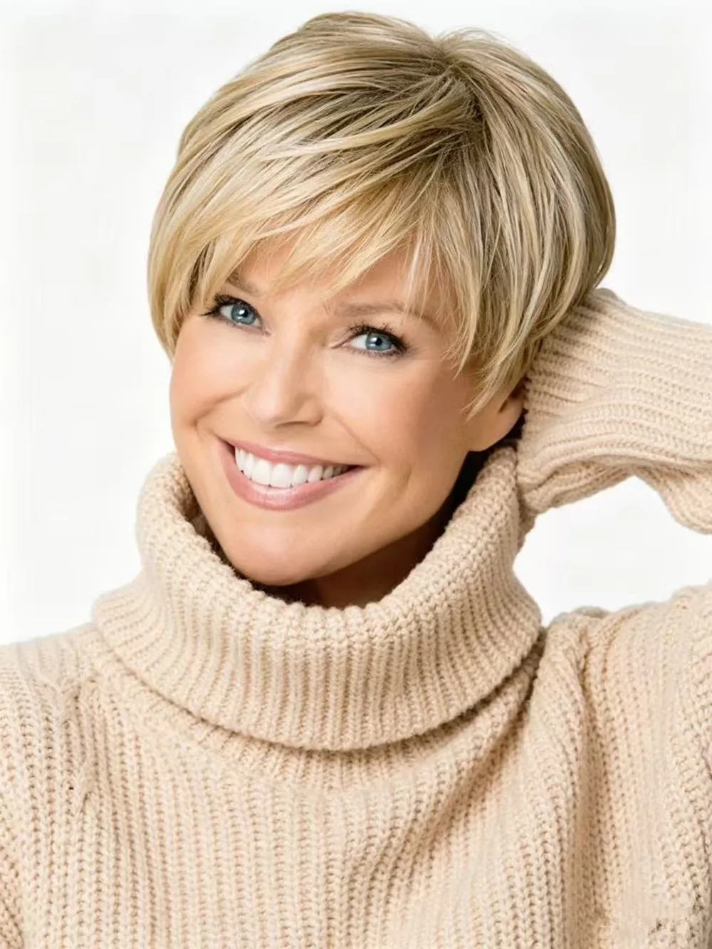 Short Pixie Cut Wig for Women Ombre Blonde Synthetic Wig with Bangs Heat Resistant Fiber Natural Layered Short Hair Wigs