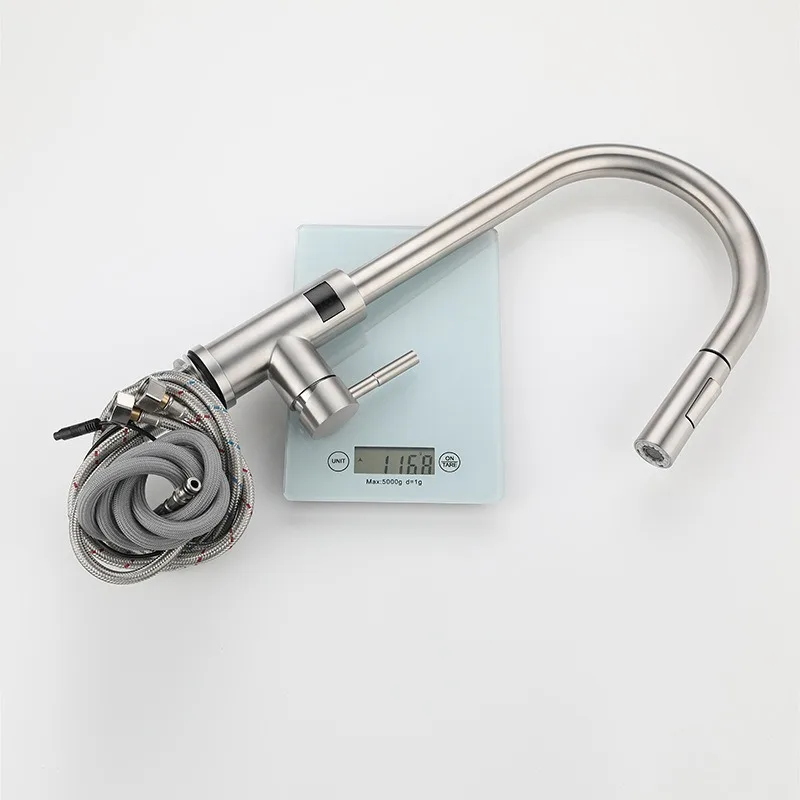 المطبخ المصقول الفولاذ المقاوم للصدأ الساخن والبارد الدورية سحب التدريجي ذكي مع شاشة ديجيتال الخضار حوض بالوعة بالوعة الحنفية