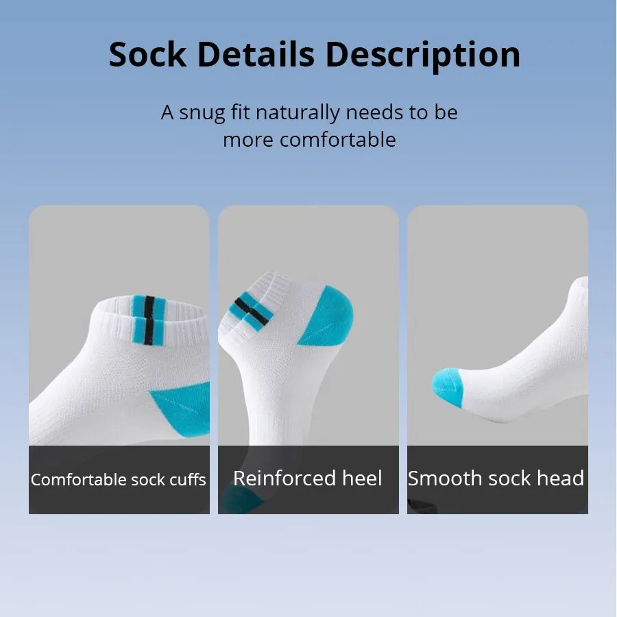 5 Pairs Mens White Bottom Colorful Ring Short Socks With Mesh Breathable and Sweat Wicking Low Tube Boat Socks