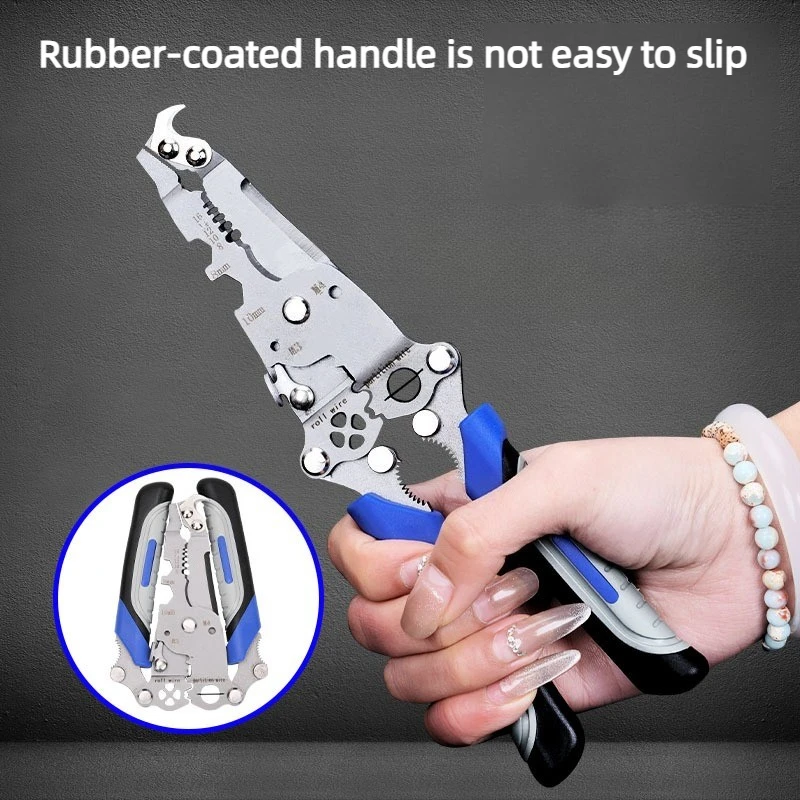 

1pcs Foldable Wire Stripper Pulley Design Multi-function Electrician Wire Splitter Wire Winding Pliers Crimping Pliers Hand Tool