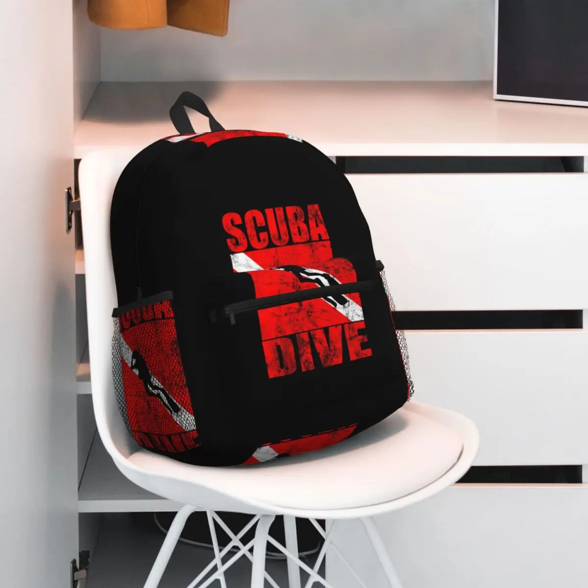 Scuba Dive Diver Down Flag Diving Gear Student Backpack School Bag Hiking Travel Daypack for Men Women Bookbag Shoulder Bags